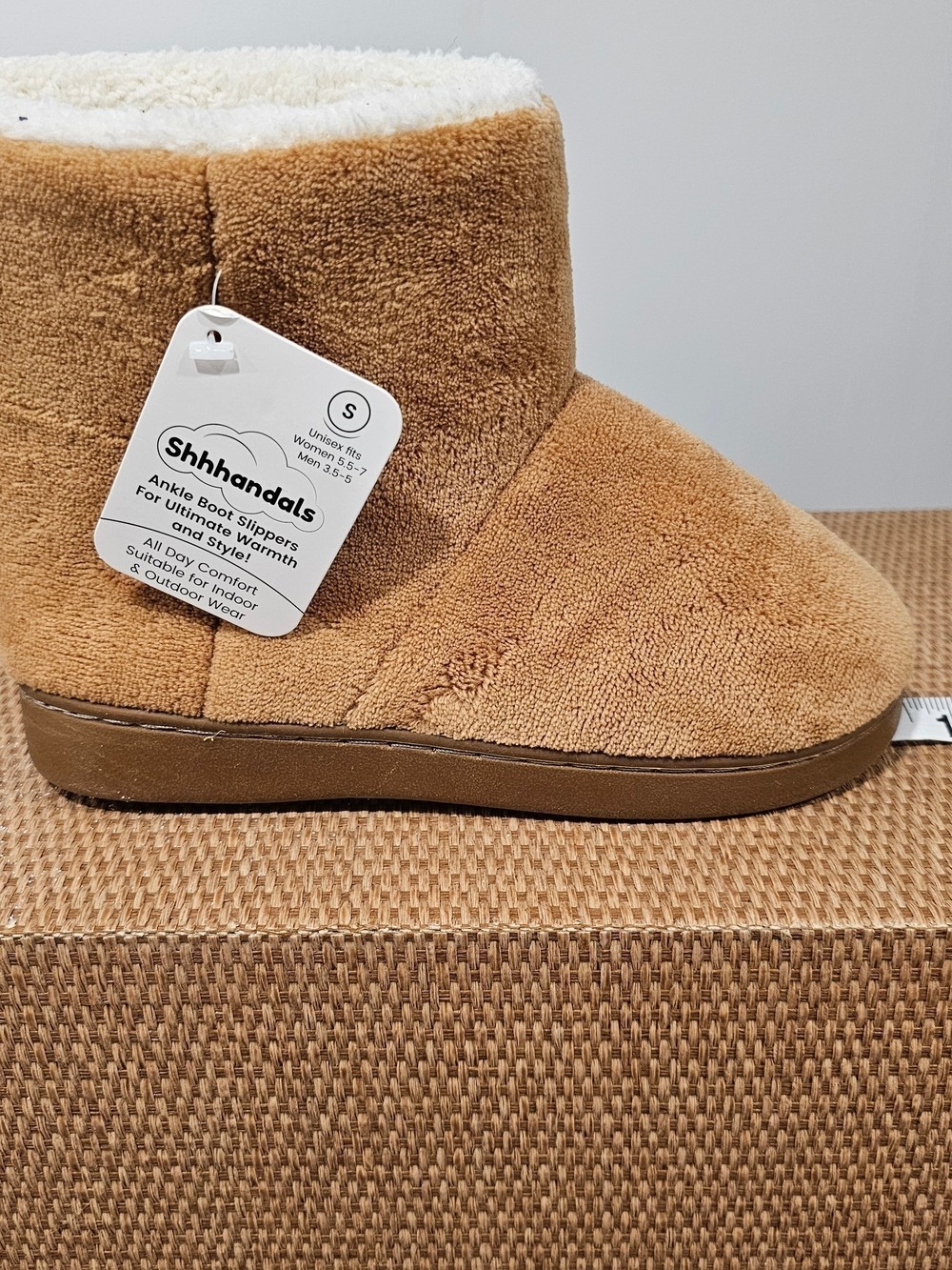 Sherpa Lined Ankle Boot Slippers Womens 7 Camel Brown Cozy Indoor Outdoor - Picture 12 of 13